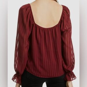 Lini Berry Red Pink Bishop Sleeve Off the Shoulder Pleated Blouse